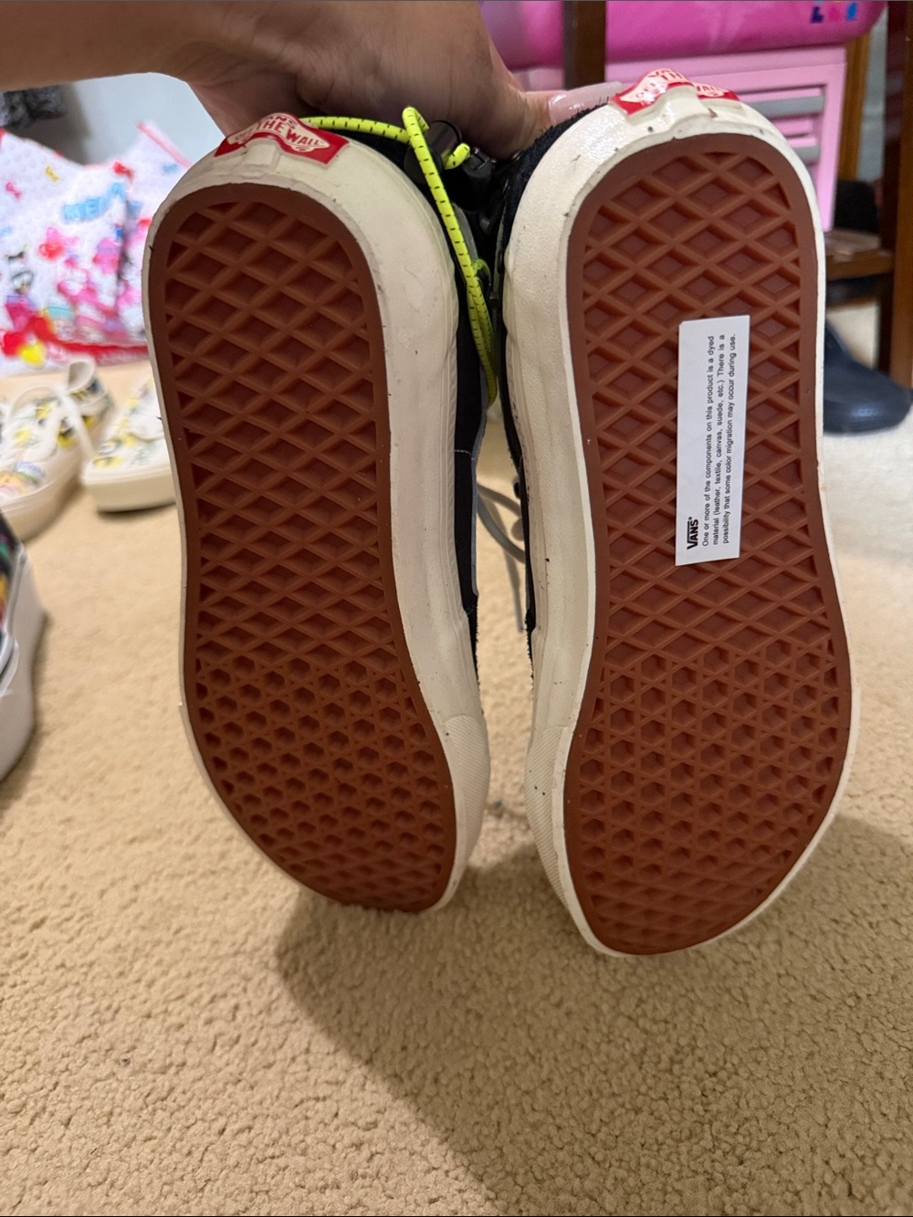 Vans Black & White High-Top Sneakers with Neon Yellow Laces - Picture 5 of 5